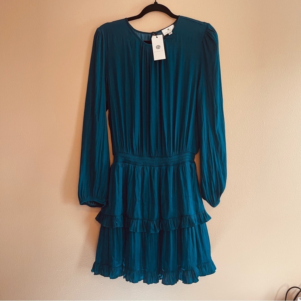 Socialite long sleeve mini dress in a rich teal blue, size Medium